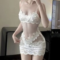 Seductive Lace Bodysuit for Women - Busty Pure & Tempting Maid Costume with Open-Crotch Design, Sexy Sleepwear Outfit