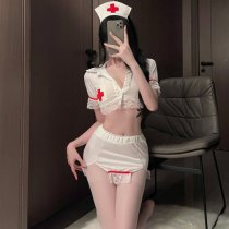 Seductive Nurse Costume Set - Modest Yet Tempting Lace Bodycon Dress with Busty Illusion Design