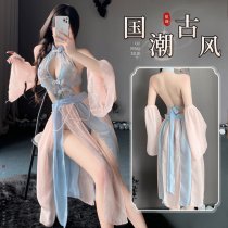 Seductive Sheer Lingerie Sleepwear Set – Vintage Chinese-Inspired Hanfu Qipao Style No-Remove Outfit