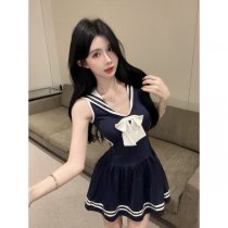 Semi-Sweet Allure Navy Schoolgirl Lingerie Set - Sheer Waist-Cinching Cute & Sexy Outfit