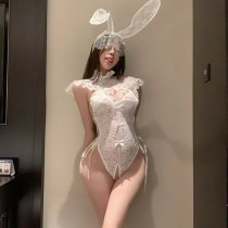 Sensual Lace Bodysuit with Open-Crotch Design - Sheer Vintage-Inspired Erotic Lingerie for Women