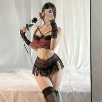 Sensual Lace Lingerie Set with Tassels - Sexy Midnight Outfit for Curvy Women, No-Remove Design