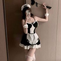 Sexy Backless Maid Costume Set for Women – Black & White Princess Lingerie Sleep Dress, Pure Temptation Outfit