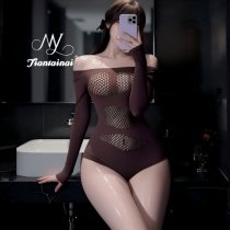 Sexy Lace Mesh Lingerie Set - Plus Size Sheer See-Through Bodysuit with Cut-Out Details, Pure Temptation Style