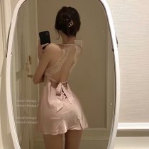 Sexy Lace Sleepwear for Women - Sheer Backless Slip Dress, Seductive Thin Mesh Lounge Set
