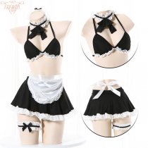 Sexy Maid Costume for Women - Seductive Lingerie Set with Sheer Mesh & Lace, Bedroom Role Play Outfit