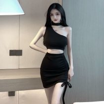 Sexy Nightclub Queen Outfit - Off-Shoulder Top & Drawstring Pencil Skirt Set for Bold Women