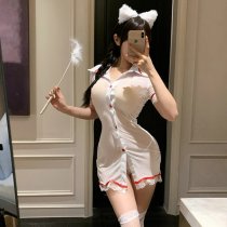Sexy Nurse Costume for Women - Elegant Sheer Lace Cosplay Dress Set with Ruffled Trim & Mesh Detail