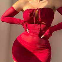 Sexy Off-Shoulder Backless Bodycon Dress with Ruffled Tie-Straps & Flared Sleeves