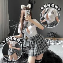Sexy Plaid Student Uniform Set - Seductive JK Style Pleated Skirt with Open-Crotch Design, Pure & Tempting Outfit