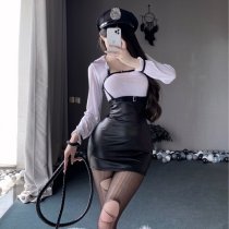 Sexy Secretary Outfit Set – Sleek Vinyl Mini Skirt & Tight Teacher Shirt Costume for Adults