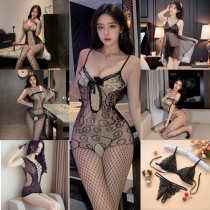 Sexy Sheer Mesh Lingerie Set for Small Bust - Open-Crotch Transparent Sleepwear & Provocative Costume Outfit