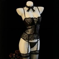 Sexy Sleepwear Set for Small Bust - Push-Up Lingerie Outfit, No-Remove Bedroom Costume, Midnight Passion Ensemble