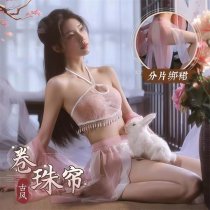 Sexy Small-Bust Chinese Style Lingerie Set - Hanfu-Inspired Sleepwear with Open-Crotch Design for Intimate Moments