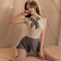 Sexy Student Uniform Lingerie Set - Hot Open-Crotch Bodysuit for Women, Seductive Sleepwear Outfit