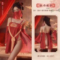 Sexy Tang Dynasty Style Sleep Gown - Silk Hanfu-Inspired Sensual Loungewear with Draped Scarf & Bodice Design