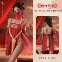 Sexy Tang Dynasty Sleepwear Set – Silk Hanfu-Inspired Sheer Robe & Belly-Dance Style Dudou Nightgown