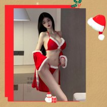Sexy New Year Themed Lingerie Set - Three-Piece Holiday Costume with Open-Crotch Design for Playful Outfit Inspiration