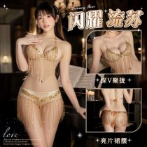 Shimmering Tassel Sheer Dancer Costume - Sexy Open-Crotch See-Through Lingerie Set with Thong & G-String