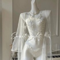 Summer Sexy Sheer Lace Bodysuit - Bedroom-Ready Pure & Tempting Matching Set with Embroidery