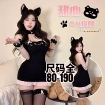 Sweetheart Plush Bodysuit Skirt - Cute Kawaii Cat Ear Lingerie Set for Women, Busty Plus Size Pure Temptation Sleepwear
