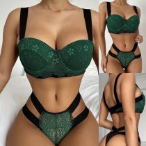 Three-Piece Lace Sheer Matching Set - Sexy Push-Up Bodysuit & Thong Lingerie for Women