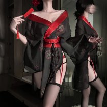 Tokyo Sakura Lace Kimono Lingerie Set – Japanese Vintage-Inspired Cutout Sleeve & Waist-Tie Romantic Nightwear