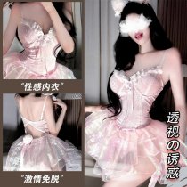 Transparent Lace Sleepwear Set - Flirty Sheer Mesh Bralette & Matching Briefs for Women