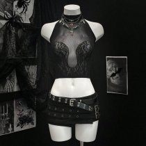 Twill Lace Seductive Bare-Butt Lingerie Top - Sexy Pure-Delight Gothic Punk Crop Vest