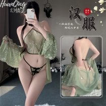 Vintage Chinese Hanfu Chemise Set - Gold Foil Print Chiffon Sexy Sleepwear & Lingerie Ensemble