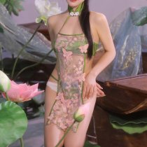 Vintage Chinese Style Lace Belly Dance Bodice Set - Seductive Sheer Silk Qipao Costume for Role Play & Cosplay