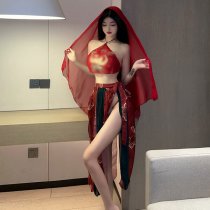Vintage Chinese-Style Sexy Bodice Set with Sheer Mesh & Ties - Lingerie Sleepwear Ensemble for Women