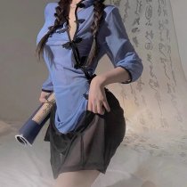 Vintage-Inspired Lace-Trimmed Cheongsam Sleepwear Set - Sexy Split-Hem Silk-Look Nightdress for Women