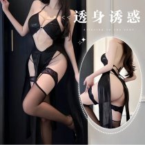 Women's Lace Cut-Out Sexy Bodysuit - Open-Slit Provocative Harness Dress with Halter Neck Design