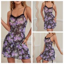 Women's Sexy Lace Sheer Floral Slip Dress Set - Elegant Cross-Border Lingerie Outfit