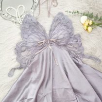 Women's Summer Ice Silk Sleep Dress with Bow & Backless Cutout - Sexy Lounge Set