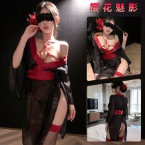 Japanese Kimono Print Black Sleepwear Set - Sexy Y2K Pure-Desire No-Remove Uniform Lingerie Pajamas