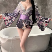 Yasise Night Fantasy Lingerie - Deep V Sexy Kimono-Style Japanese Retro Floral Robe Set