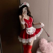 New Year Costume Sexy Maid Lingerie - Open-Crotch Sleep Dress for Role Play & Holiday Fun