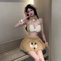 New Year Sexy Lingerie Set - Cute Plush Bear Anime Costume for Women, Nightclub No-Remove Outfit