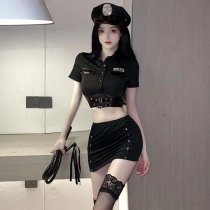 Suoqing Police Uniform Lingerie Set - Sexy Short Skirt Costume for Women, Naughty Officer Role Play Outfit