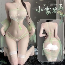 Sensual Hanfu Lingerie Set - Sheer Mesh Doudou Ancient Chinese Erotic Outfit, No-Remove Temptation Costume