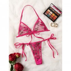 Lace Bra and Thong Set - 3-Piece Floral Embroidered Sexy Lingerie for Women, Elegant Bridal & Vacation Underwear