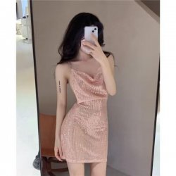Sexy Shiny Nightclub Lingerie Sleep Dress - Sheer Backless Provocative Sleepwear Set, No-Remove Design