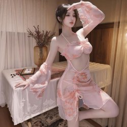 Floral Moonlight Sensual Transparent Backless Chemise - Sexy Sheer Sleep Dress with Side Slit, No-Remove Lingerie