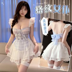 Wangcaige Blue Gingham Maid Lingerie Set – Sexy Thin Sleepwear, Pure & Tempting Erotic Outfit