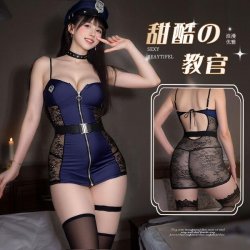 Manny Night Cosplay Police Uniform Lingerie Set - Sexy Lace Bodysuit with Cut-Out Design, Role Play Outfit
