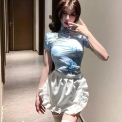 Chinese-Style Qipao Lingerie Set - Seductive Open-Crotch Costume for Role Play & Intimate Moments