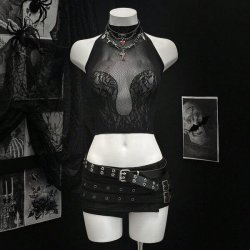 Twill Lace Seductive Bare-Butt Lingerie Top - Sexy Pure-Delight Gothic Punk Crop Vest