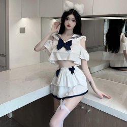 Suoqing Sexy Student Cosplay Outfit - JK Skirt Set, Provocative Uniform Costume with Pleated Mini Skirt & Swimsuit Top